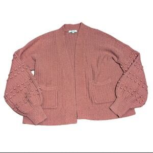 Madewell Dusty Pink Knit Balloon Bobble Sleeve Open Front Cardigan Sweater